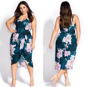 City Chic Jade Blossom Floral Sleeveless V Neck Tulip Hem Midi Dress 16